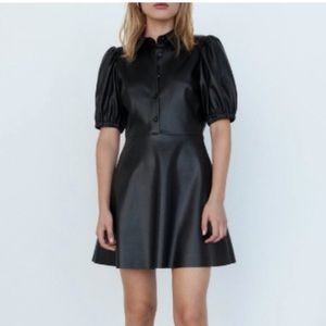 Zara sold out leather puff sleeve dress !